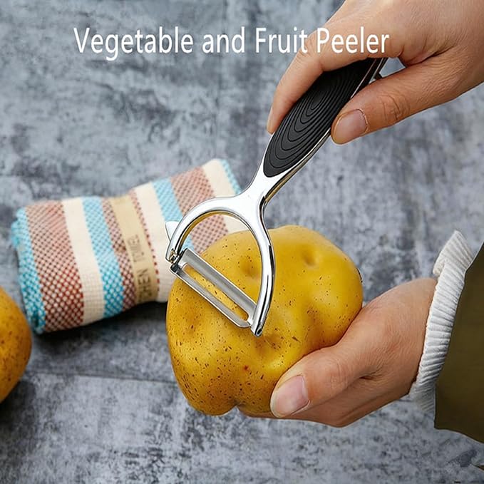 Bestac Fruit and Vegetable Peelers Set - Stainless Steel Y & I Shape Kitchen Peelers for Carrots, Potatoes, Apples - Features Easy-Grip Ergonomic Handles, Sharp Stainless Steel Blades (Black)