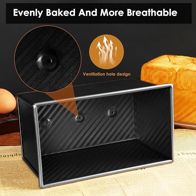 Spmarkt 2pack 1LB Black Pullman Loaf Pan with Lid, Non-Stick Sandwich Bread Loaf Pan, Easy Release Bread Pan with Lid for Homemade Bread