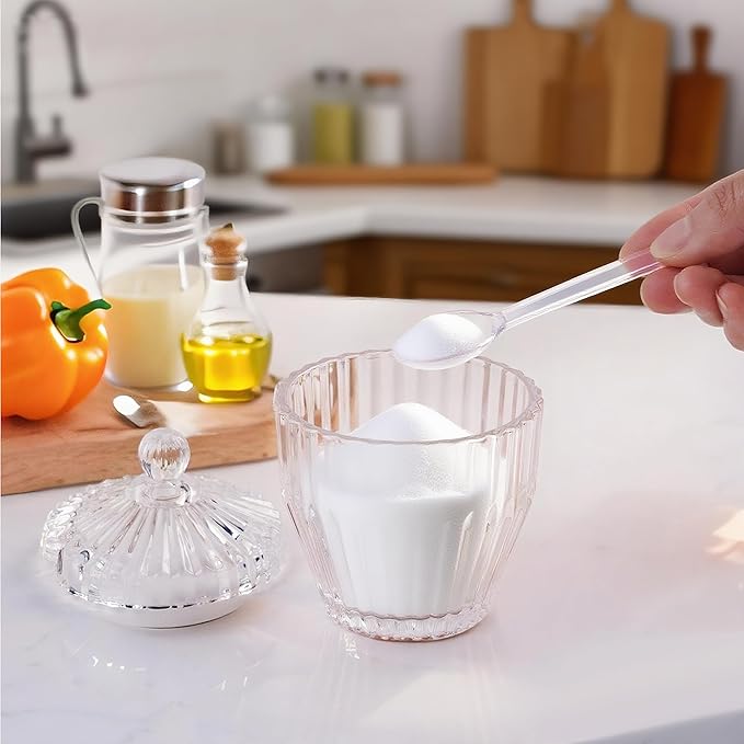 kanpura 1 Pack Clear Glass Sugar Bowl with Lid and Spoon Serving Spoon Salt Pot Sugar Holder Seasoning Pot Dispenser Container for Home Kitchen, Dishwasher Safe(5 OZ)