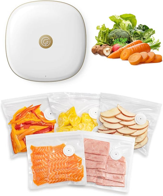 ChefGlory SealPro Compact Food Vacuum Sealer, 30 Bags Included (White)
