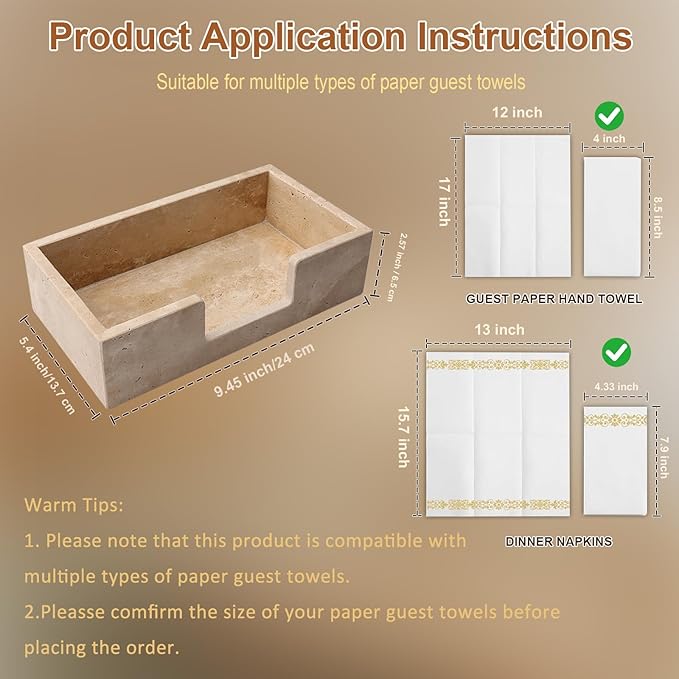 Guest Towel Holder Natural Travertine Bathroom Napkin Holder Luxe Stone Napkin Holder for Bathroom,Stylish Guest Towel Holder Tray for Bathroom Vanity Toilet Dining Table, Beige