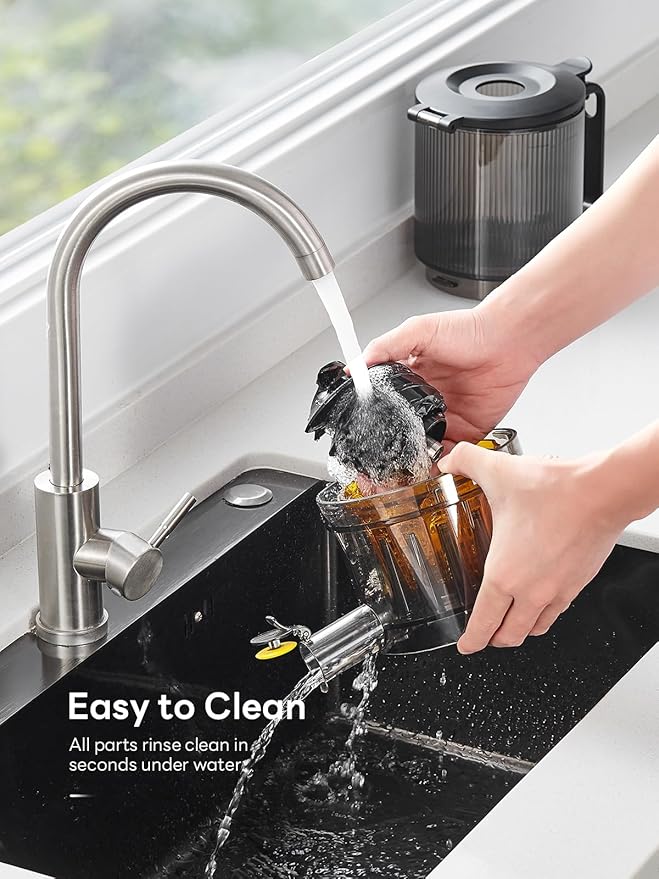 QCen Cold Press Juicer, 5.5” Wide Feed Chute Slow Masticating Juicer Machine for Whole Fruits and Vegetables, Easy to Clean (Gray)