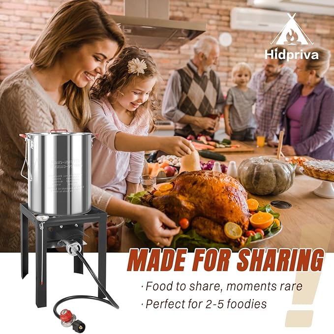 Hidpriva 30QT Turkey Fryer & 10QT Fish Fryer Kit, Waterproof Cover & 12-inch Skimmer, 55,000BTU Propane Burner Stove, Aluminum Turkey Fryer Pot, Outdoor Deep Fryer, Crawfish Boiler with Basket