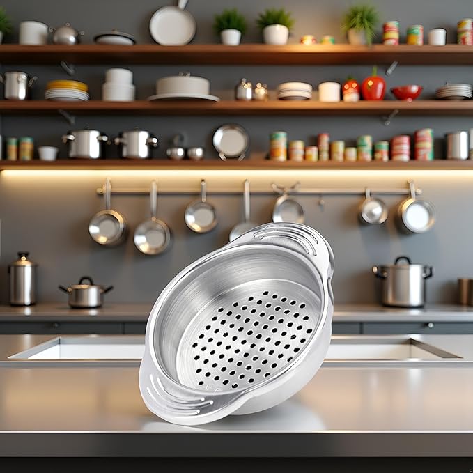 Silvery Stainless Steel Food Tin Strainer,Can Press Strainer Tuna Press Food-Grade Steel Canning Colander,Dishwasher Safe, Food Strainer, Easy to Clean,Eco-Friendly Kitchen Utensils ﻿