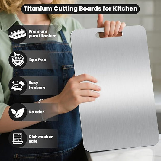 2026 Upgraded Titanium Cutting Board for Kitchen, Extra Thick 100% Pure Titanium Chopping Board, Double-Sided Food-Grade Board with Scratch-Resistant Surface & Smooth Rounded Edges(14×10IN)