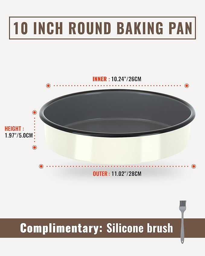MCCSI Modern Round Enamel Roasting pan Deep Cake Pan Deep Dish Design,Dishwasher Safety (Creamy White, 10 inch)