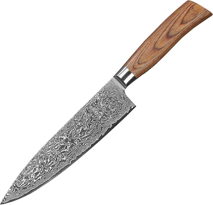 Wakoli EDIB Pro Damascus Chef Knife – Japanese Style Kitchen Knife | 7.9-Inch Genuine Damascus Steel Blade with VG10 Core | Ergonomic Pakkawood Handle | Professional Cooking Tool