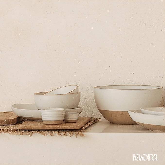 Mora Micro Ramekins Set of 4, 6oz Ceramic Pottery Baking Dishes - Microwave, Oven and Dishwasher Safe - Oat