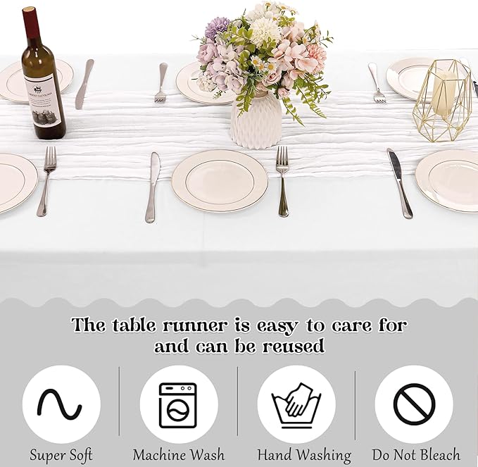 10 Pack White Cheesecloth Table Runner 6FT Boho Gauze Fabric Table Runner Vintage Rustic Sheer Runners for Wedding Party Bridal Baby Shower Long Table Decorations