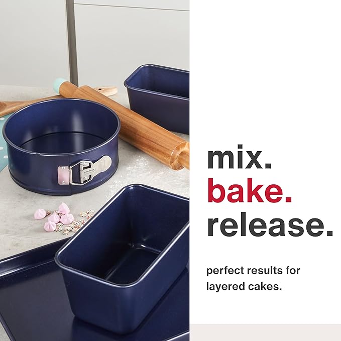 Zyliss E980196 Non-Stick Loose Base Round Sandwich Tin | 23cm/9in | Carbon Steel | Dark Blue | Cake Tin/Baking Tin/Bakeware/Cake Mould | Dishwasher Safe | 5 Year Guarantee