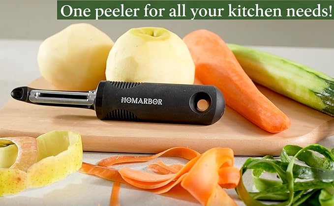 Black Premium Vegetable Peeler | Ultra-Sharp Swivel Stainless Steel Blade | Ergonomic Soft Grip Handle | Mango Peeler | Dishwasher Safe | Skin Peeler for Veggies & Fruits | Potato Peeler & Eye Remover