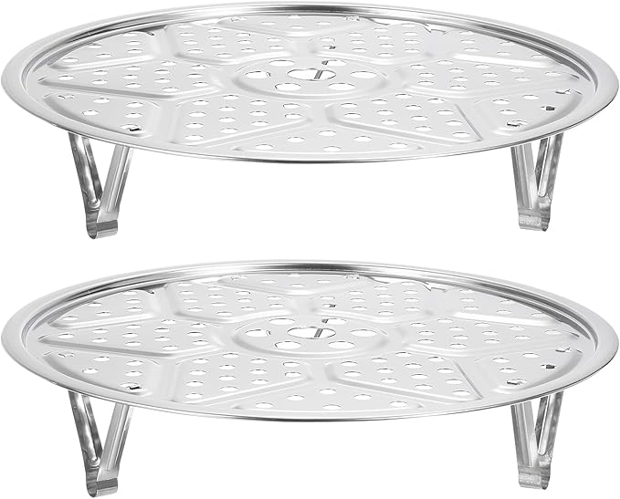 uxcell 2pcs Stainless Steel Steamer Rack with Stand, 9.5 Inches Pot Steaming Tray for Steamer Cookware Instant Pressure Cooker, Silver Tone