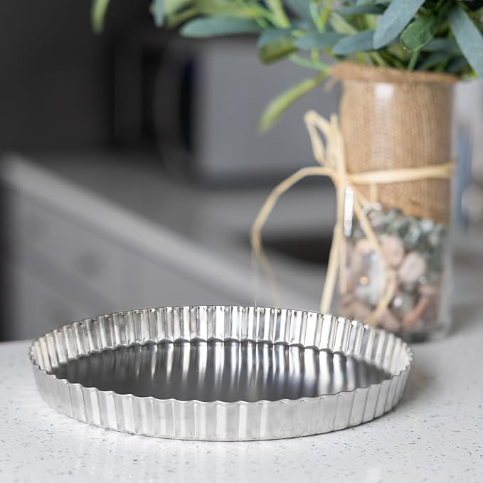 Fox Run Stainless Steel Tart and Quiche Baking Pan, 9.5" Round Fluted Edge Tart Pan