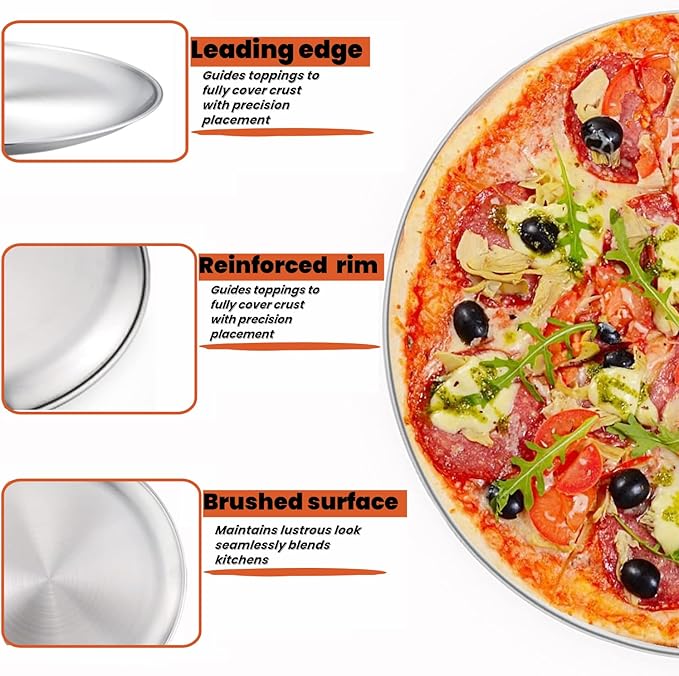 3Pack Stainless Steel Pizza Pan for Oven Personal Pizza Pans, 9 Inch, 10 Inch, 12 Inch Stainless Steel Pizza Pan Set, 3 Sizes Round Pizza Baking Pan for Pizza Cookies, Non-toxic and Durable,Oven Safe