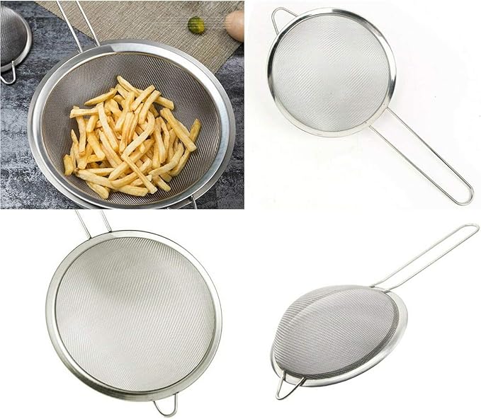 Strainers Fine Mesh Sieve Stainless Steel Flour Sifter Fine Mesh Strainer for Kitchen Hand-held Oil Spoon Seives with Handle Diameter 8cm (3.1")
