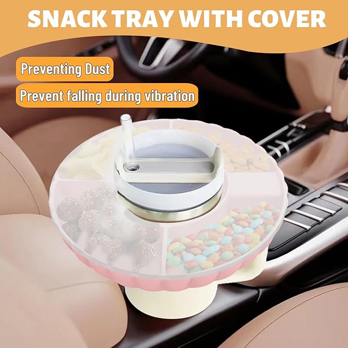 Stanley Accessories 30 oz Snack Tray for Stanley with Handle, Food Grade Silicone Snack Bowl for Stanley Cup Accessories with Straws Cover, Snack Bowl (Pink, 30 oz)