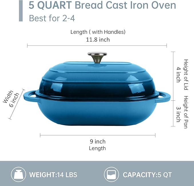 Fijxzct Premium Enameled Cast Iron Dutch Oven for Bread Baking | Non-Stick 5QT Oval Bread Oven with Lid | Perfect for Sourdough, Loaf, and Artisan Baking (Oval Blue, 5 QT)