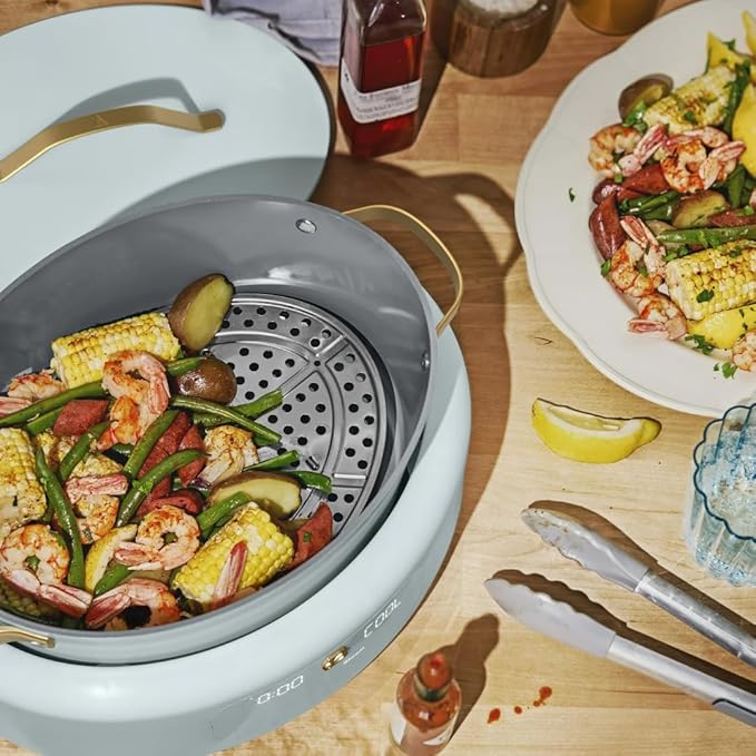 Beautiful 10-in-1 Electric Multi-Cooker by Drew Barrymore, 6-quart, digital display, 10 cooking functions, non-stick pot, easy one-touch control (Hydrangea)