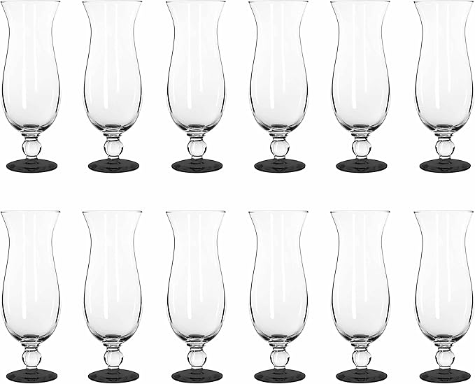 DISCOUNT PROMOS Libbey Hurricane Glasses 16 oz. Set of 12, Bulk Pack - Branded Drinkware for Cocktail, Pina Colada or Mudslide - Black