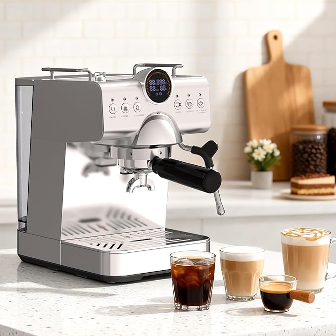 20 Bar Espresso Machine,Hot & Cold Brew Espresso Coffee Maker with Milk Frother,50oz Water Tank,LCD Display,Single & Double,Cappuccino & Latte Machine for Home