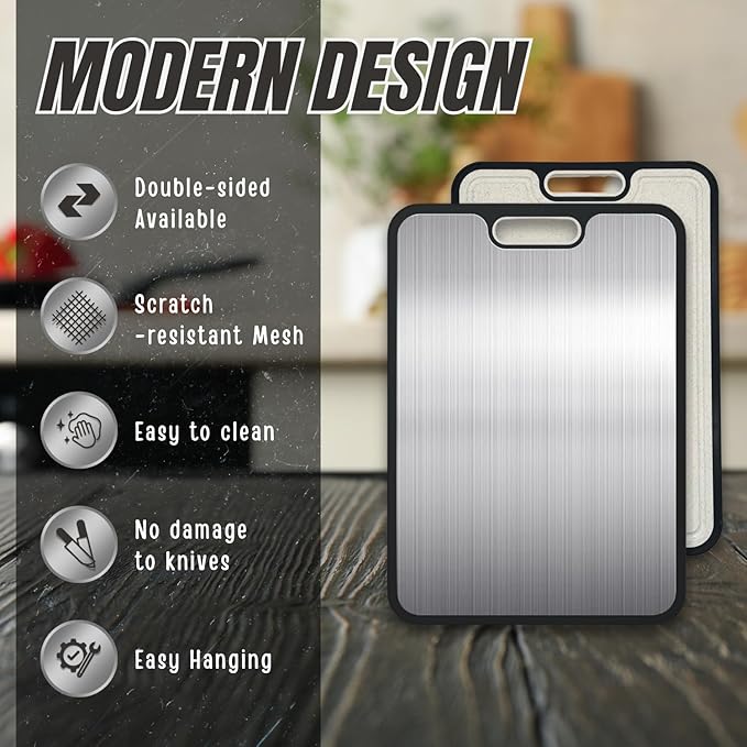 Titanium Cutting Board, 15''x10'' Pure Titanium Cutting Boards for Kitchen, Large Titanware/Wheat Straw Chopping Board with Handle, Gift for Women Wife Mom