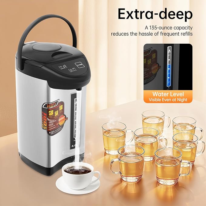 Electric Hot Water Pot Urn, Water Boiler & Warmer 4 Liter, Hot Water Dispenser with 3 Water Dispensing Modes, 750W Hot Water Kettle Instant Heating for Coffee & Tea (black)