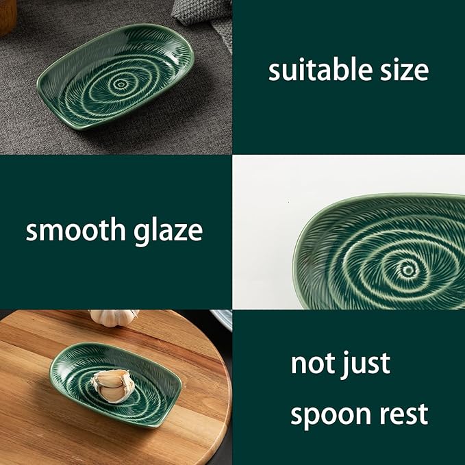 Ceremic Spoon Rest for Stove Top, Spoon Holder for Kitchen Counter, Coffee Spoon Rest, Cooking Utensil Rest for Ladles, Kitchen Decor, Housewarming Gifts, 1 pack (green)
