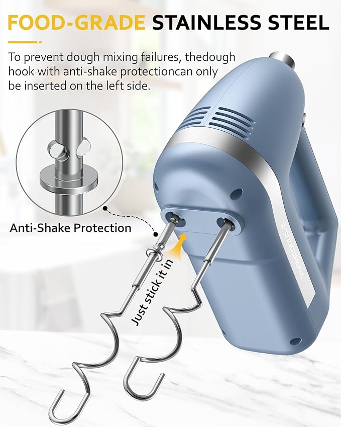 Z-DESDEMONA Electric Hand Mixer, Powerful 300W Hand Mixer Electric Handheld with 304 Beaters, Dough Hook, Hand Held Mixer with Turbo for Baking Cakes, Eggs, Cream Food(Blue)