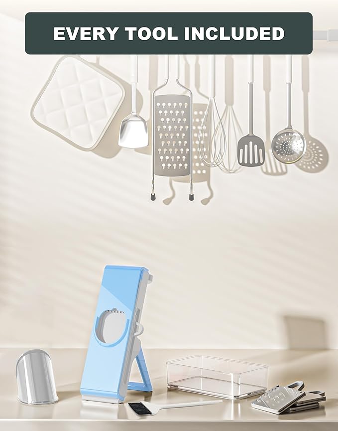Eletronova Safe Mandoline Slicer for Kitchen, Vegetable Slicer for Kitchen，Kitchen Food Slicer, French Fry Cutter Julienne Dicer for Vegetables Grey (Gray & Light Blue)