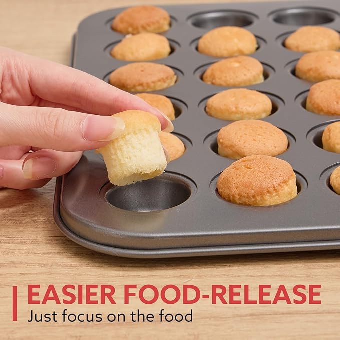 Biubumtu 1-Piece 48 Cup Steel Muffin Pan – Non-Stick Mini Cupcake Pan, Bakeware Mini Muffin Tin, Dishwasher Safe(Round)