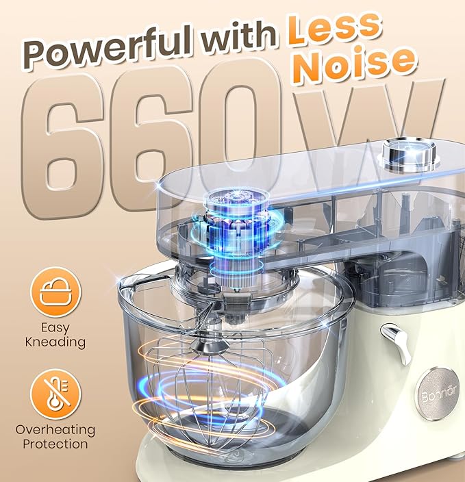 Bonnor Stand Mixer Set, 6QT Kitchen Mixer with LED Touchscreen, 11-Speed Tilt-Head Mixer with Timer, 4 Preset Menus, Stainless Steel Bowl, Dough Hook, Whisk, Beater,Plus 2QT Ice Cream Maker Attachment