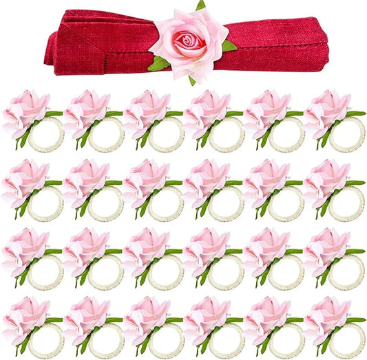 Set of 24 Flower Christmas Napkin Rings Champagne Rose Napkin Rings Handicraft Pink Napkin Holder Wedding Napkin Holder Table Decoration for Mother Wedding Banquet Birthday Party