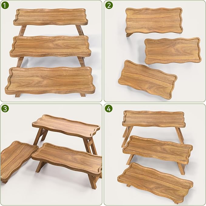 Acacia Wood 3 Tier Cupcake Stand, Serving Tray for Party, Foldable Dessert Table Display Set, Tiered Tray Decor for Party, Birthday, Wedding, Christmas
