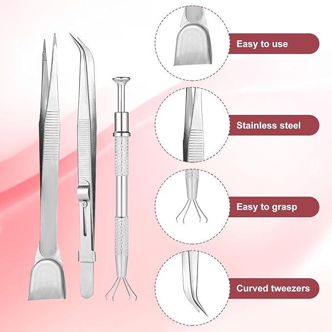 4pcs Sprinkles Tool for Cake Decorating, Jewelry Septum Earring Piercing Ball Bead Holder Screw on Grabber Tool Includes Claw Pen Pearl Grabber & Tweezers with Shovel Head Spoon for Cookie Cupcake