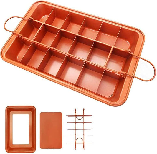 Brownie Pan, Non Stick Brownie Pans With Dividers, 18 Pre-slice Brownie Baking Tray, High Carbon Steel Bakeware for Oven Baking, Size 12 X 8 X 2 Inches