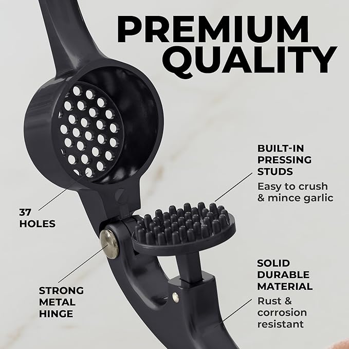 Zulay Kitchen Premium Garlic Press - Durable Garlic Masher with Soft, Easy to Squeeze Handle - Garlic Mincer Tool - Sturdy Easy to Clean Garlic Crusher (Dark Gray)