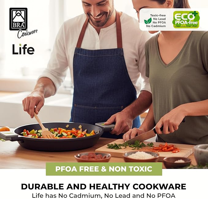 BRA COOKWARE Life Ceramic Nonstick Paella Pan | 14 Inch Recycled Aluminum Spanish Paellera | Ceramic Nonstick Wide Skillet | Oven Safe 425°F | PFOA Free Spanish Paella Skillet | All Cooktops