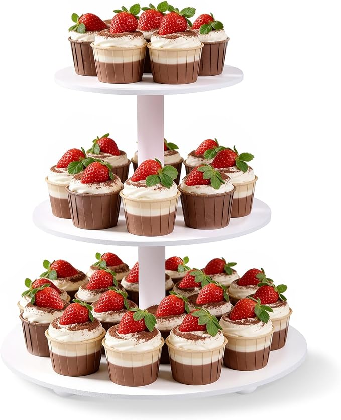 Weselljars 3-Tier Wooden Cupcake Stand:14in White Round Tiered Cake Stand,Dessert Display Stand for 33 Cupcakes,Easy to Assemble and with Instruction,Cupcake Tower for Wedding/Party/Birthday/Decor