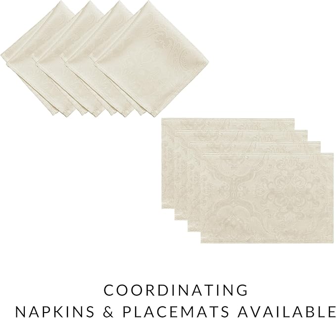 Elrene Home Fashions Caiden Elegance Damask Fabric Napkins (Set of 4), 17" x 17", Ivory