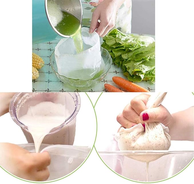 200 Micron Premium Fine Mesh Food Grade Nut Milk Bag for Almond/Soy Yogurt/Juice - Fine Mesh Nylon Cheesecloth & Cold Brew Coffee Filter, 10" x 12" - Extra Thick (2)