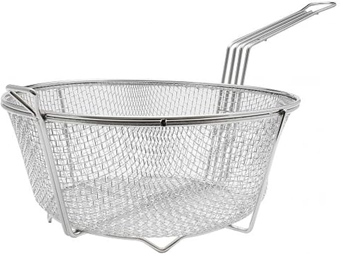 TrueCraftware-13” x 5-5/8" Heavy Duty Round Fry Basket Nickel Plated Iron -Sturdy Round Food Strainer for Home and Commercial Restaurant Kitchen Frying Chips Fish Sausages