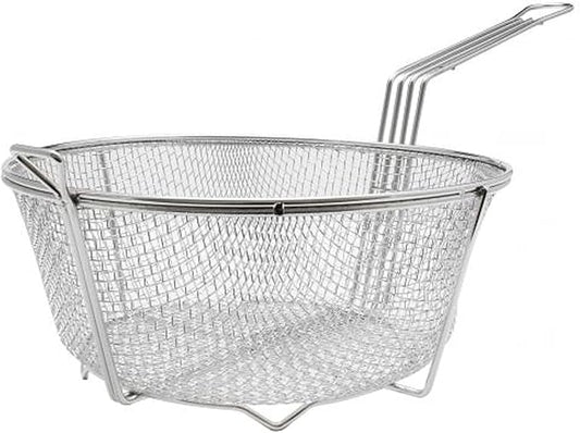 TrueCraftware-13” x 5-5/8" Heavy Duty Round Fry Basket Nickel Plated Iron -Sturdy Round Food Strainer for Home and Commercial Restaurant Kitchen Frying Chips Fish Sausages