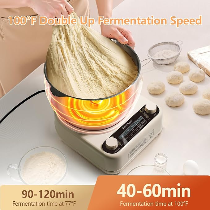 Electric Dough Maker with Ferment Function, 5.34QT Dough Mixer Machine, Household Flour Kneading Machine for Baking Bread Pizza Dough, Open Top Design, 304 Stainless Steel, White