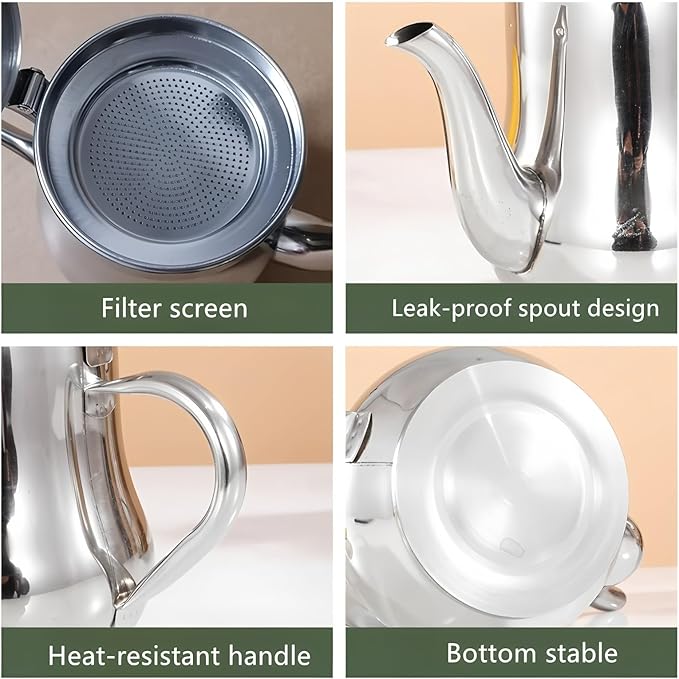 Stainless steel teapot, large capacity oil pot (2100 ml/71 oz), multi-purpose pot with built in filter
