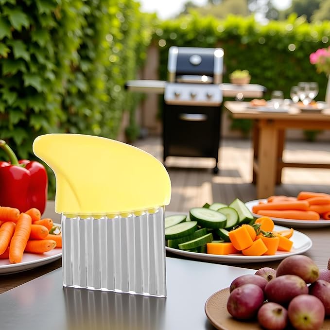 1pc Yellow Crinkle Cutter,Strong and Long-Lasting Stainless Steel Potato Carrot Chip Vegetable Crinkle Wavy Chopper Cutter,Fry Slicer Kitchen Gadget For Home Kitchen Camping,Mandolines and Slicers