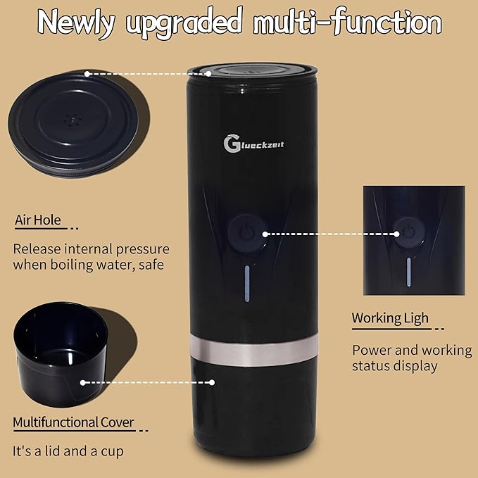 Glueckzeit Electric espresso machine that doesn't require a manual press pressure extraction fragrant espresso, No heating,compatible with NS capsules and ground coffee powder Black