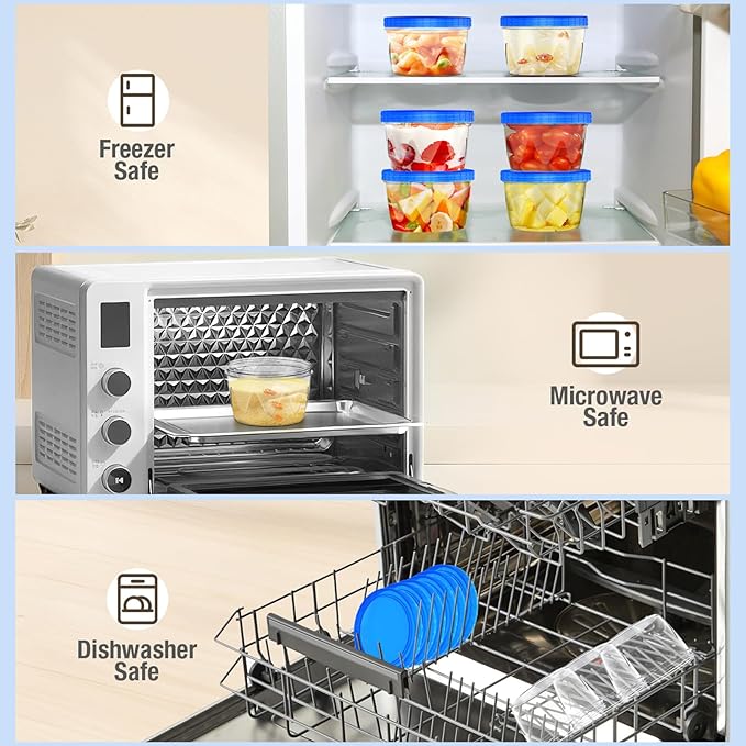 Reusable Freezer Storage Containers [UNIQUE INNOVATIVE DESIGN] 12 Pack-17 Oz Arrow Indicates Easy Opening and Closing of Lid Microwave and Dishwasher Safe,Soup Containers for Oats/Salad