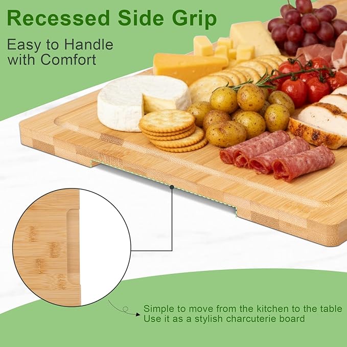 Tafopue Bamboo Cutting Board, Wood Chopping Board with Juice Groove and Handle, 12×9 Inch Lightweight Kitchen Cutting Board for Fruit, Vegetables, Bread, Cheese, Snacks, BBQ and Serving