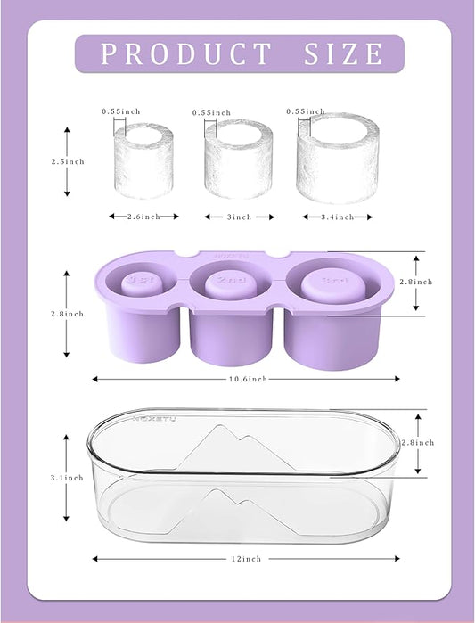 Ice Mold for Stanley Cup 30/40 Oz - Easy Fill and Release Without Touching Ice, Silicone Ice Cube Tray with Clear Lid and Bin for Freezer, Whiskey, Cocktail (Purple)