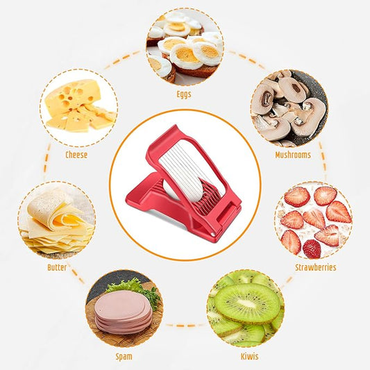 Egg Slicer - Stainless Steel Wire Egg Cutter, Heavy Duty Aluminium, Dishwasher Safe for Hard Boiled Eggs and Soft Fruits, Red